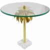 Casa Padrino Beistelltisch Designer Beistelltisch Palme Messing Ø 55 x H. 55 cm - Runder Stahl Tisch mit Glasplatte und Acryl Fuß - Möbel