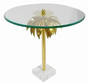 Casa Padrino Beistelltisch Designer Beistelltisch Palme Messing Ø 55 x H. 55 cm - Runder Stahl Tisch mit Glasplatte und Acryl Fuß - Möbel